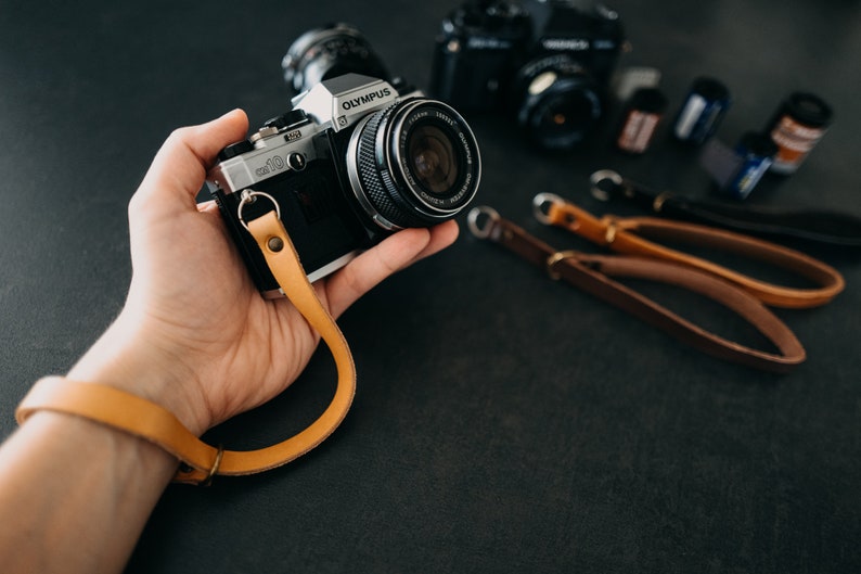 Genuine Leather Camera Wrist Strap Vintage and minimal design Color Brown, Black, Cognac, Dark Brown, Natural Camera strap image 10