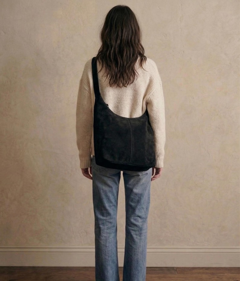Suede Leather Shoulder Bag | Hobo ITA Bag | Made in Italy | Elegant Casual Women's Purse image 9