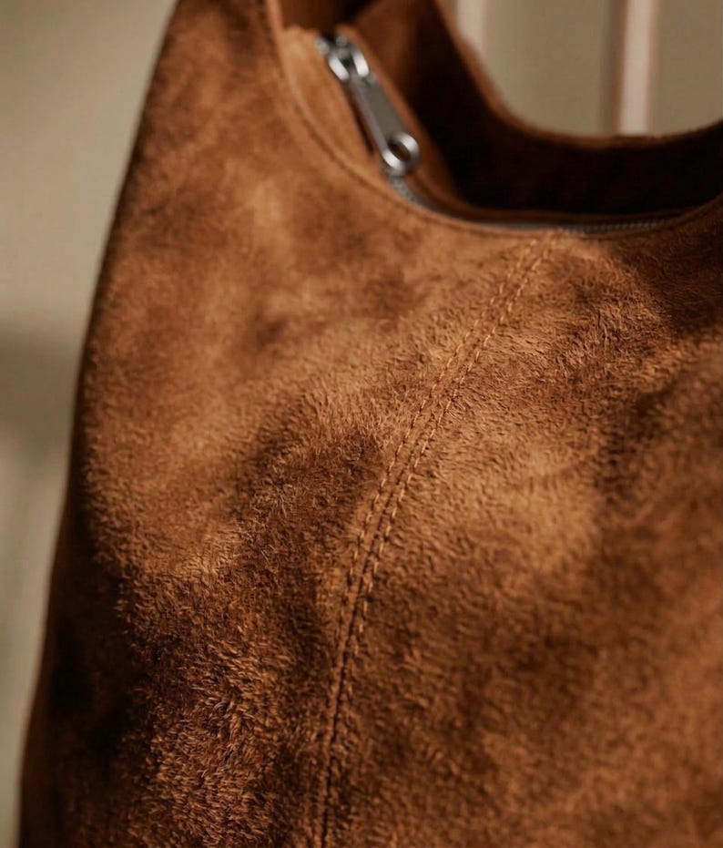 Suede Leather Shoulder Bag | Hobo ITA Bag | Made in Italy | Elegant Casual Women's Purse image 5