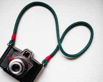 Tracolla fotocamera vintage | Tracolla in corda morbida verde e rossa | Tracolla macchina fotografica reflex imbottita camera strap unisex