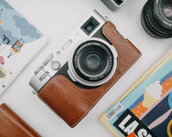 Half case Fuji X100VI - Brown or Black leather - Handmade in Italy