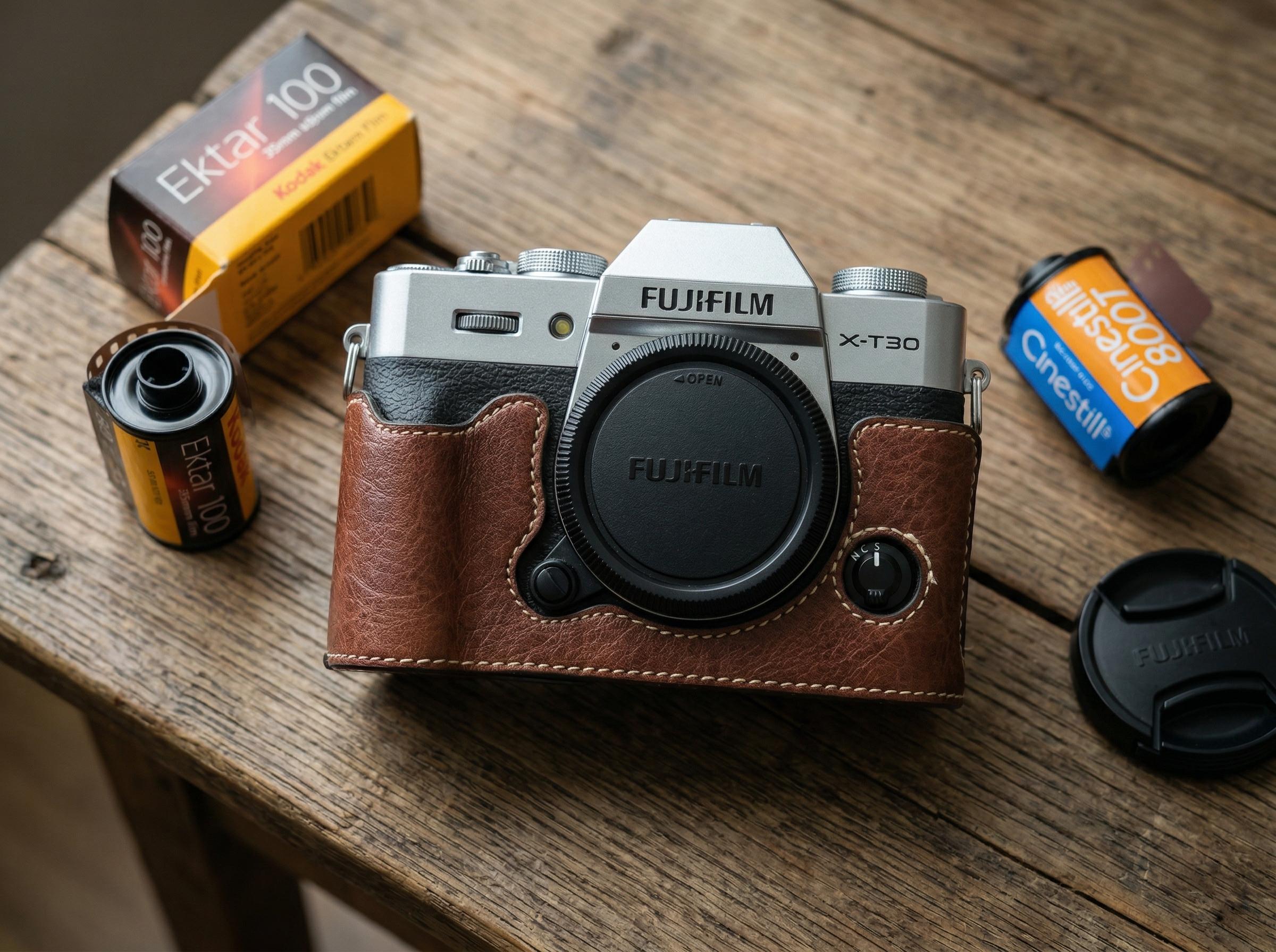 Leather Half Case for Fujifilm XT30 Made in Italy. Vintage