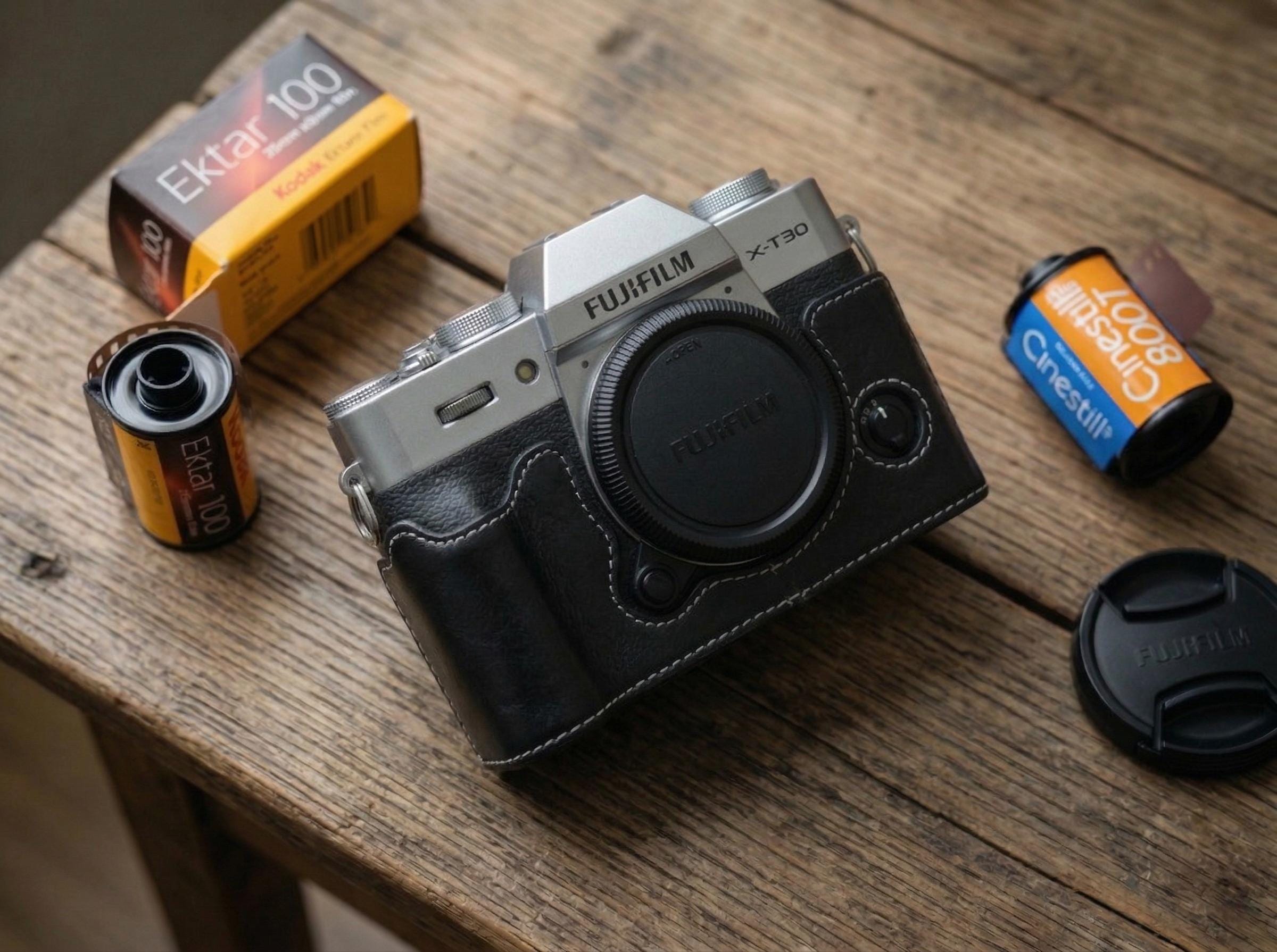 Leather Half Case for Fujifilm XT30 Made in Italy. Vintage