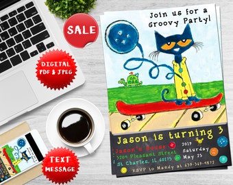 Pete Cat Invitation Etsy