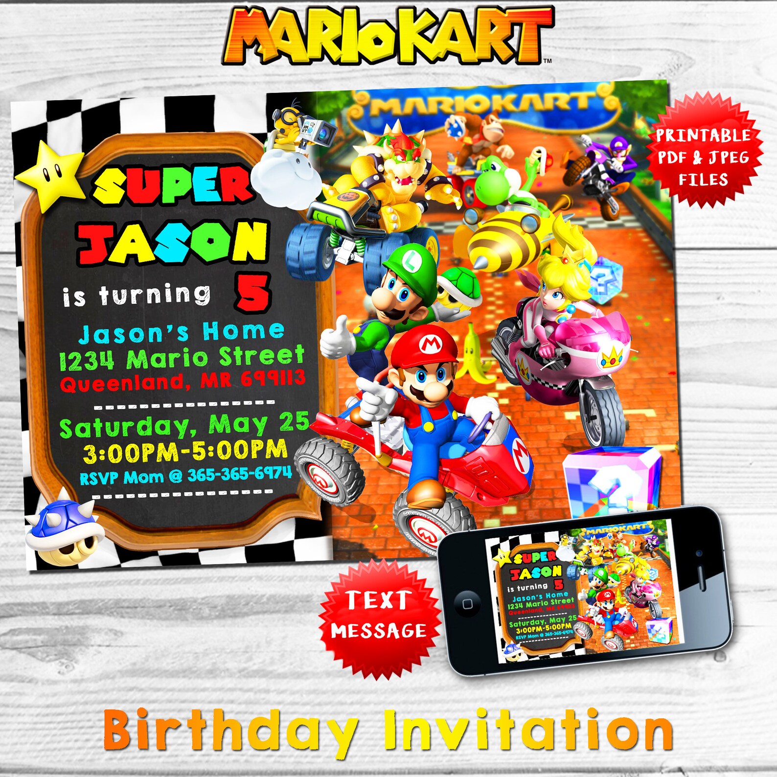 Mario Kart Invitation Super Mario Kart Invitation Mario Kart | Etsy