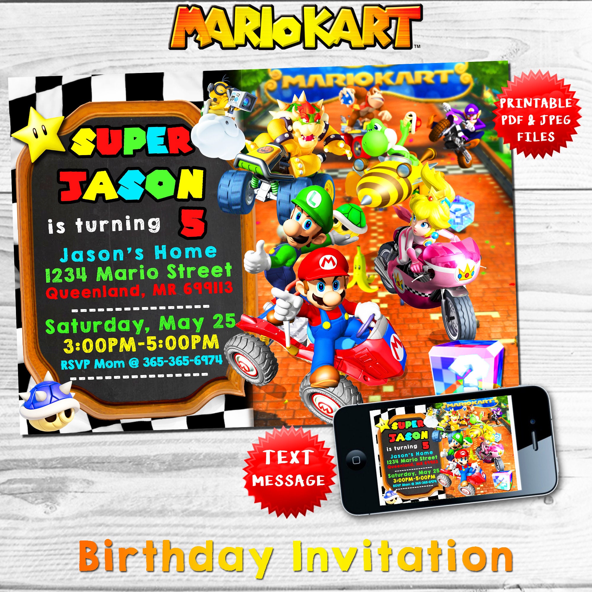 Super Mario Kart Printable Invitation