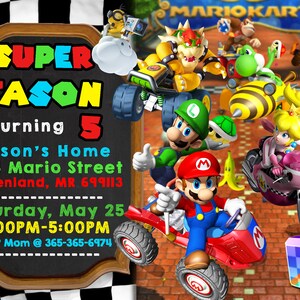 Mario Kart Invitation Super Mario Kart Invitation Mario Kart | Etsy