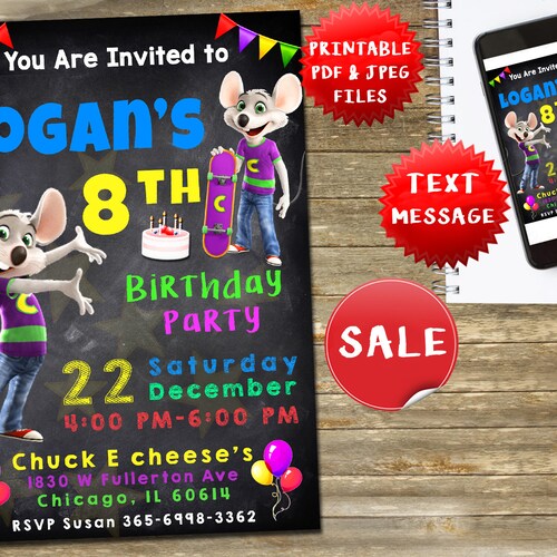 Printable Chuck E Cheese Birthday Party Invitation - Etsy Canada