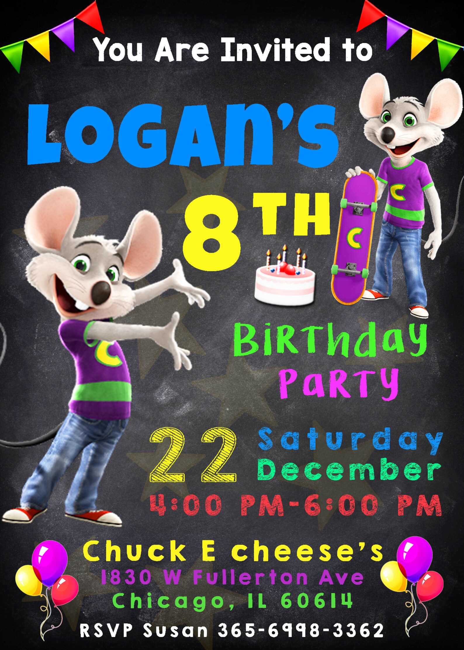 Chuck E Cheese Invitation Chuck E Cheese Invite Chuck E Etsy