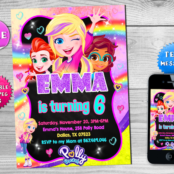 Polly Pocket Birthday Invitation, Polly Pocket Invite, Polly Pocket Birthday, Polly Pocket Party, Polly Pocket invitation, Polly Pocket