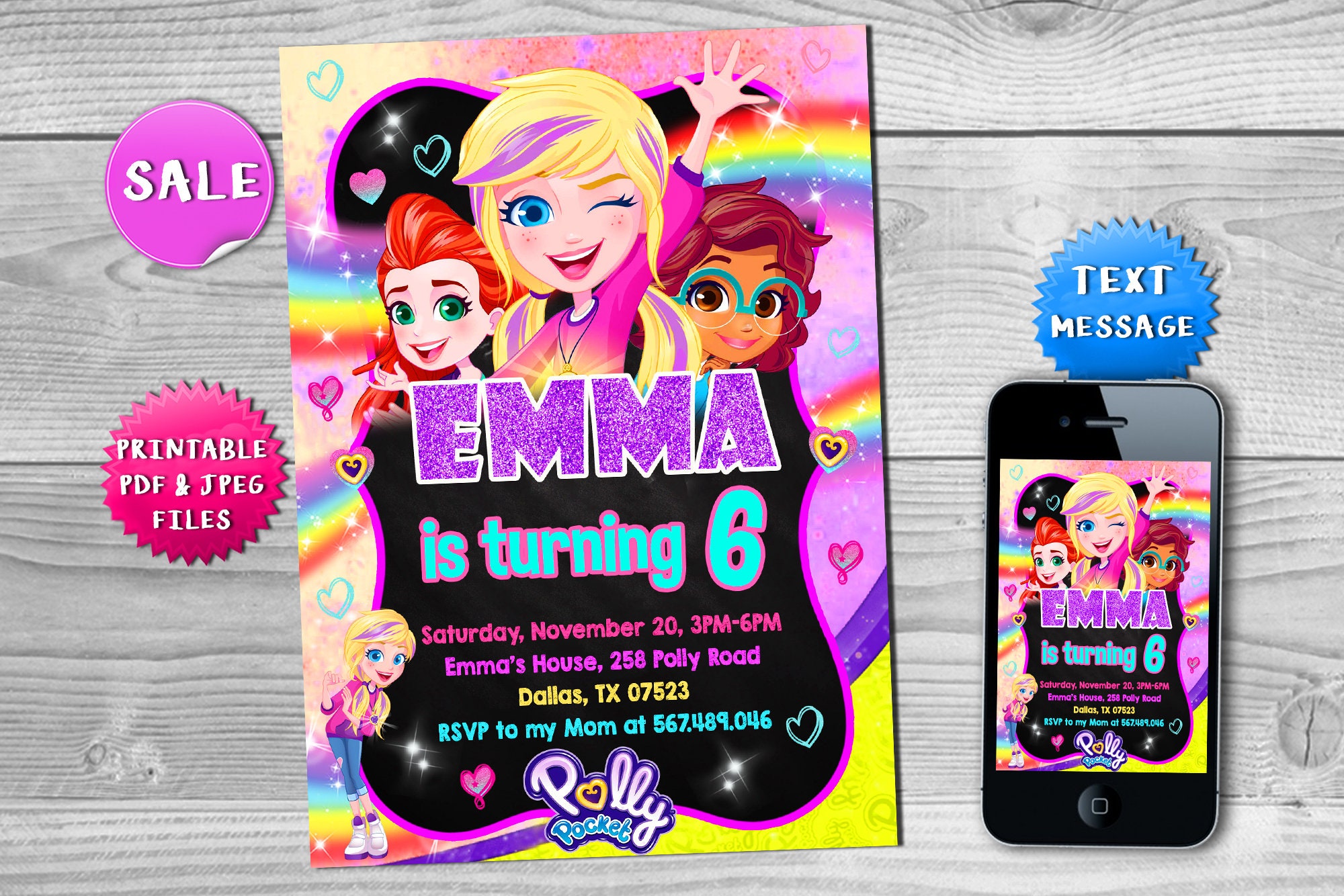 Invitación de cumpleaños de Polly Pocket Invitación de Etsy España