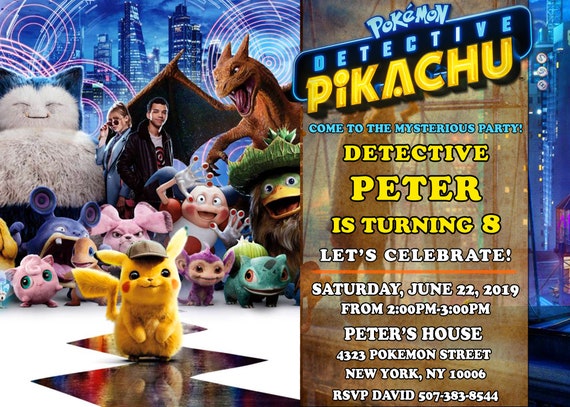 Detective Pikachu Invitation Pokémon Detective Pikachu Invitation Detective Pokémon Birthday Pokemon Detective Pikachu Party Pikachu