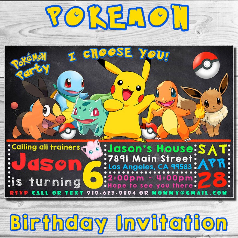 Invitation Anniversaire Pokemon Faire Parts Invitation De Etsy