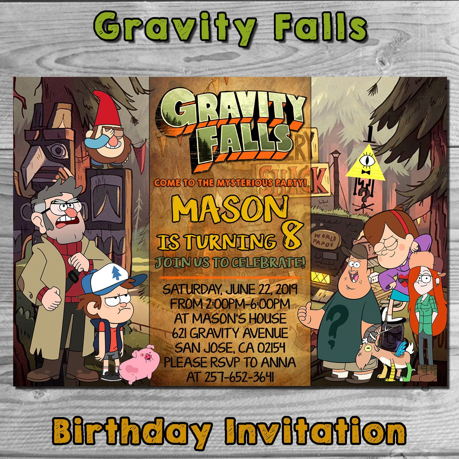 Gravity Falls Invitation Gravity Falls Invite Gravity Falls | Etsy