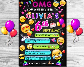 Emoji Invitation, Emoji Invite, Emoji Birthday Party Invitation, Emoji Birthday, Emoji Party, Emojis, Emoticons Invitation, Emoji Printable