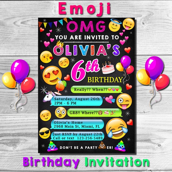 Emoji Invitation, Emoji Invite, Emoji Birthday Party Invitation, Emoji Birthday, Emoji Party, Emojis, Emoticons Invitation, Emoji Printable