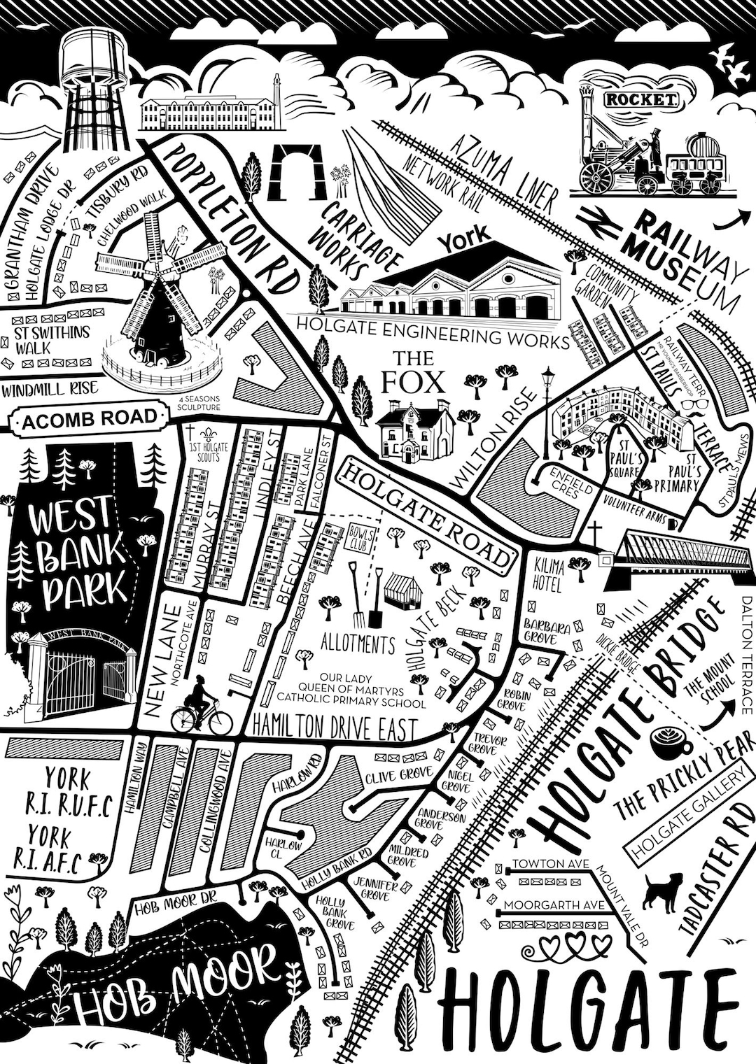 Greetings Card Map of Holgate Etsy