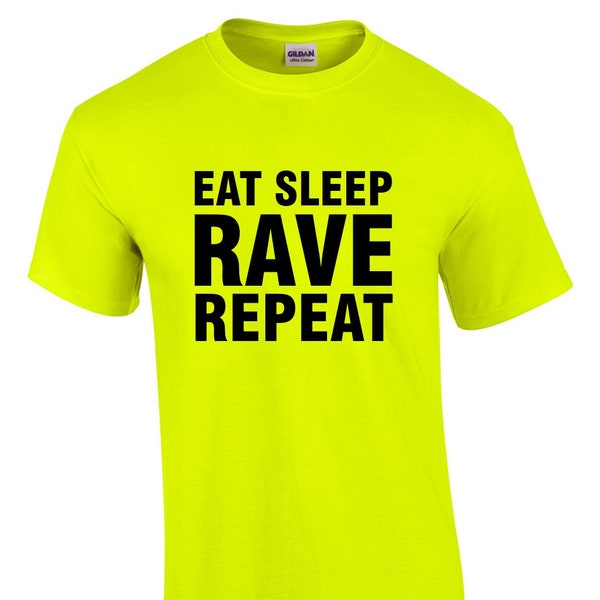Eat Sleep Rave Repeat Mens Neon Yellow T-Shirt