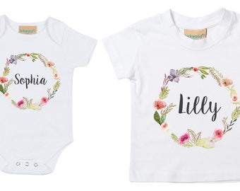 Personalised Name Wreath T-Shirts & Bodysuits