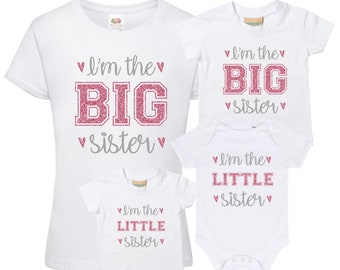 Pink Glitter Big and Little Sister T-Shirts and Bodysuits