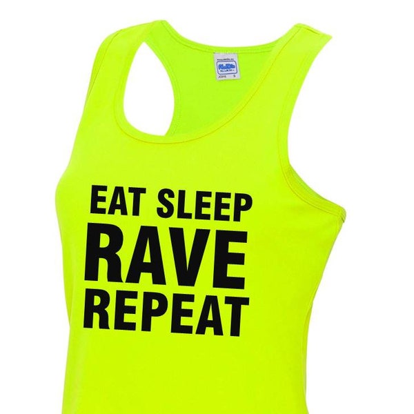 Eat Sleep Rave Repeat Ladies Neon Yellow Sports Vest
