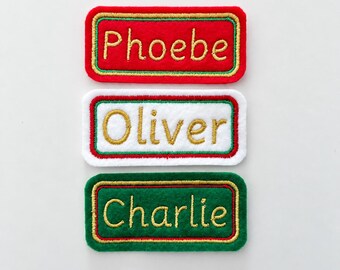Personalised Embroidered Name Patch Kids Christmas Stocking Tags Sew & Iron On