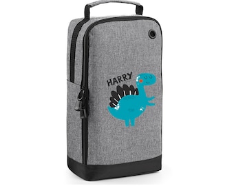 Boys Personalised Name Blue Dinosaur Shoe Bag