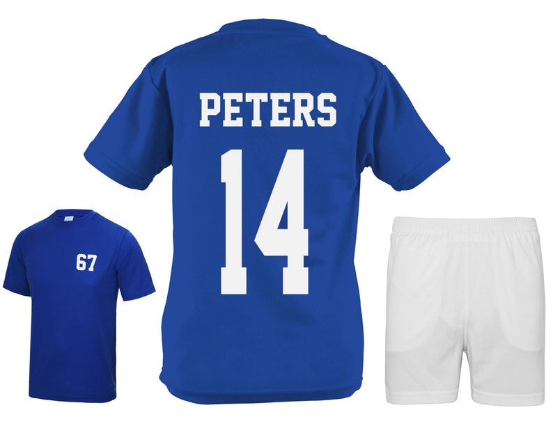 Kids Personalised Football Kit Shirt Shorts Name Number Royal Blue