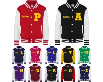 Kids Personalised Yellow Name & Initial Varsity Jacket