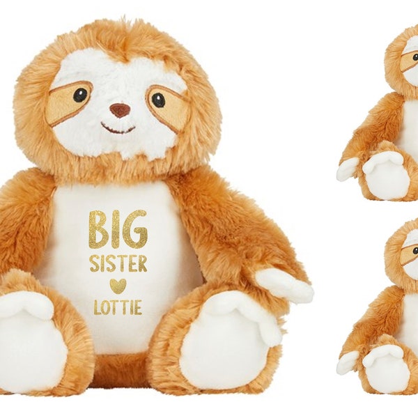 Personalised Name Big Sister Brown Sloth Plush Cuddly Toy