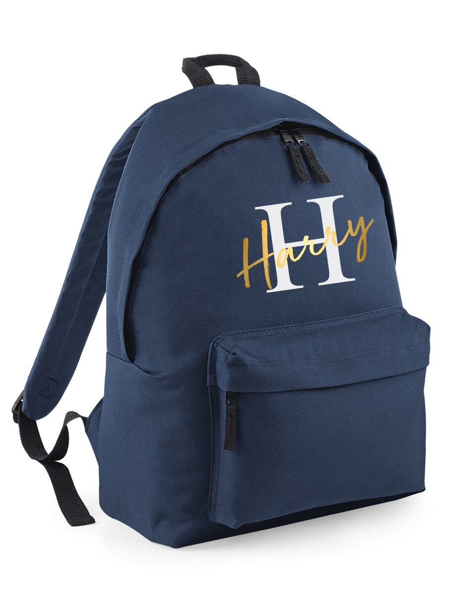 Personalised Letter Name Backpack Navy/Gold Etsy