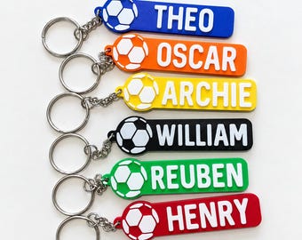 Personalised Name Football Keyrings Kids Backpack Keychain Boys PE Kit Bag Gift