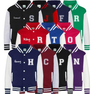 Personalised Name Initials Kids Varsity Jacket Childrens Custom Letterman College Basketball