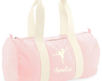 Personalised Name Pink Organic Cotton Barrel Bag Girls Custom Ballet Dance Kit Holdall
