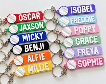 Personalised Name Golf Ball Keyring - Backpack Keychain Golfer Kit Bag Dad Gift