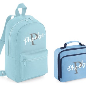 Personalised Letter Name Name Mini Backpack & Lunch Bag Set (Sky Blue) School Rucksack Nursery Bag