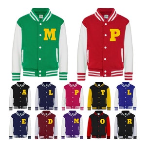 Personalised Yellow Initials Kids Varsity Jacket College Basketball Letterman
