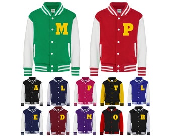 Personalised Yellow Initials Kids Varsity Jacket