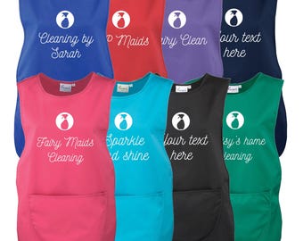 Ladies Personalised Text Cleaner Uniform Tabard Apron Custom Design Cleaning Services