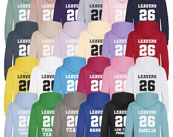Personalised Leavers Hoodies (Kids & Adults Sizes) Custom Name Text Class of 26 Primary Junior Year 6 Secondary School College University