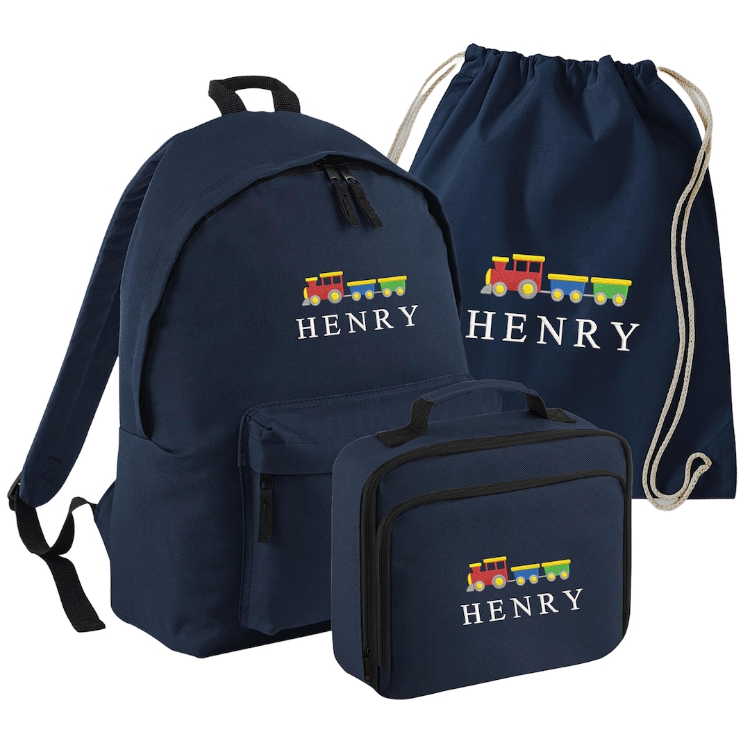 Train Drivers Rucksack Embroidered Train Kids Personalised Name Junior Backpack, Lunch Bag, PE ...