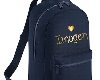 Personalised Heart Name Name Mini Backpack (Navy/Gold)