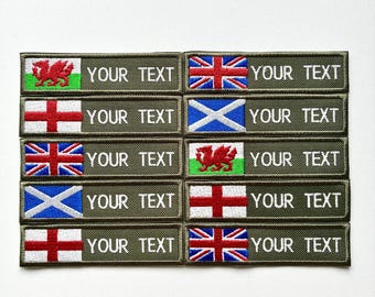 Personalised Embroidered Flag Patch Sew/Iron/VELCRO® Custom Text Badge Olive
