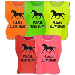 Kids & Adults Horse Riding Please Slow Down Hi-Vis Tabard Waistcoat Reflective Safety Vest