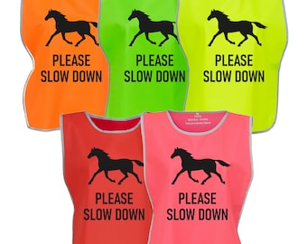 Kids & Adults Horse Riding Please Slow Down Hi-Vis Tabard Waistcoat Reflective Safety Vest