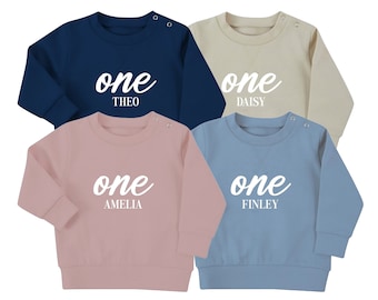 Personalised Name One 1st Birthday Baby & Toddler Sustainable Sweatshirt Party Outfit Gift