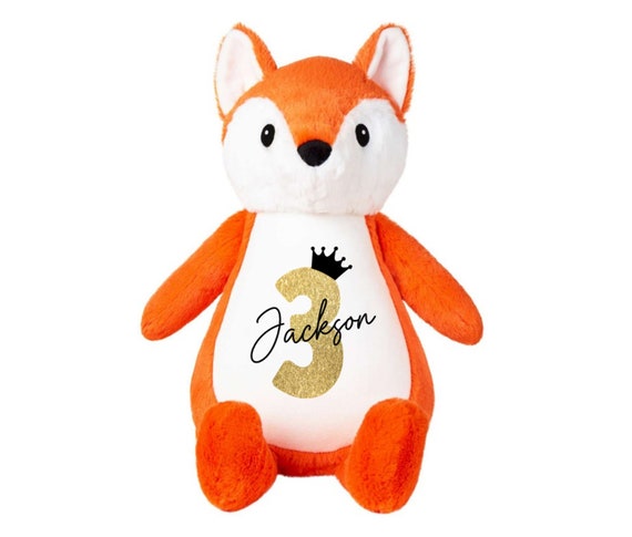 Zorro de peluche grande personalizado con nombre y edad, regalo de