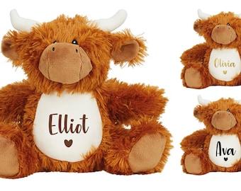 Personalised Name Brown Highland Cow Plush Cuddly Toy