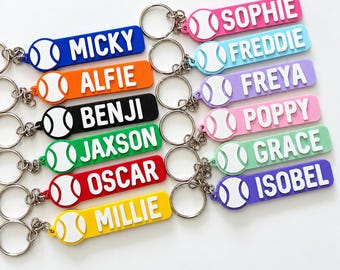 Personalised Name Tennis Ball Keyring Backpack Keychain PE Kit Club Gym Bag Gift