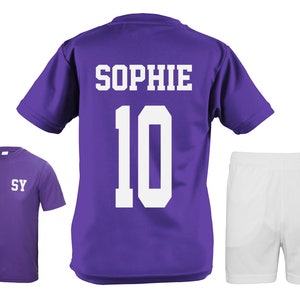 Kids Personalised Football Kit Shirt Shorts Name Number Purple
